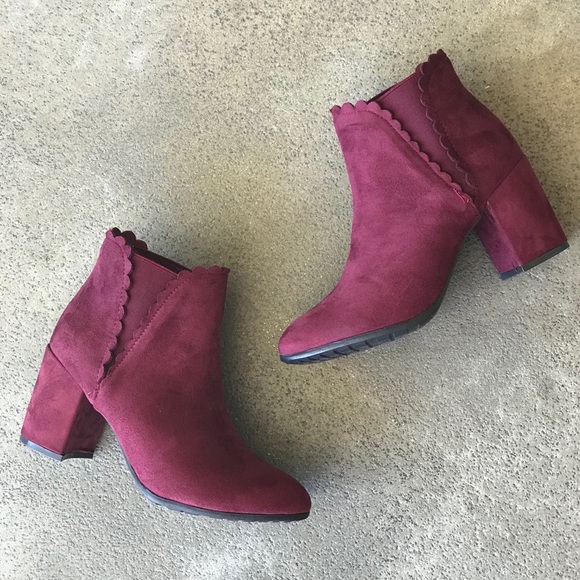 2 Left! Nature Breeze Wine Faux Suede Heel bootie - Picture 2 of 7